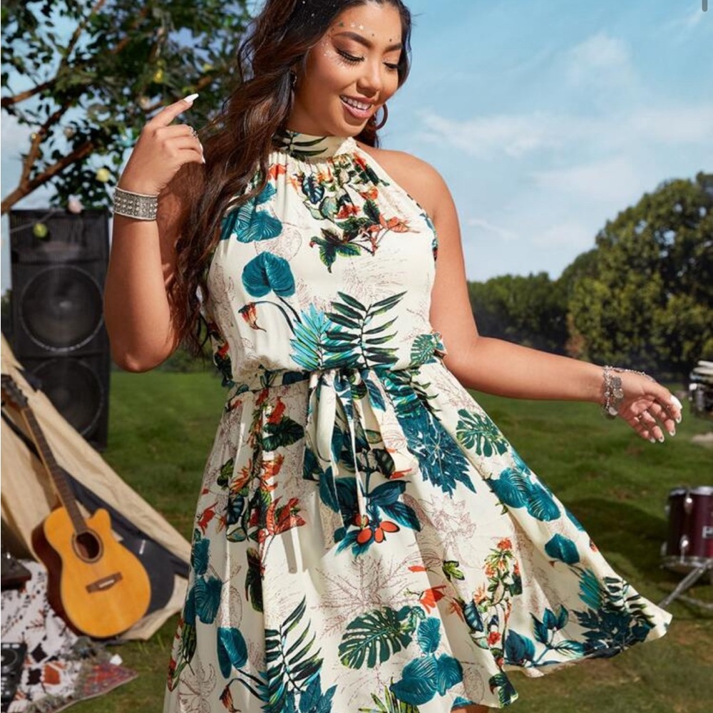 2x Floral Halter Neck Dress